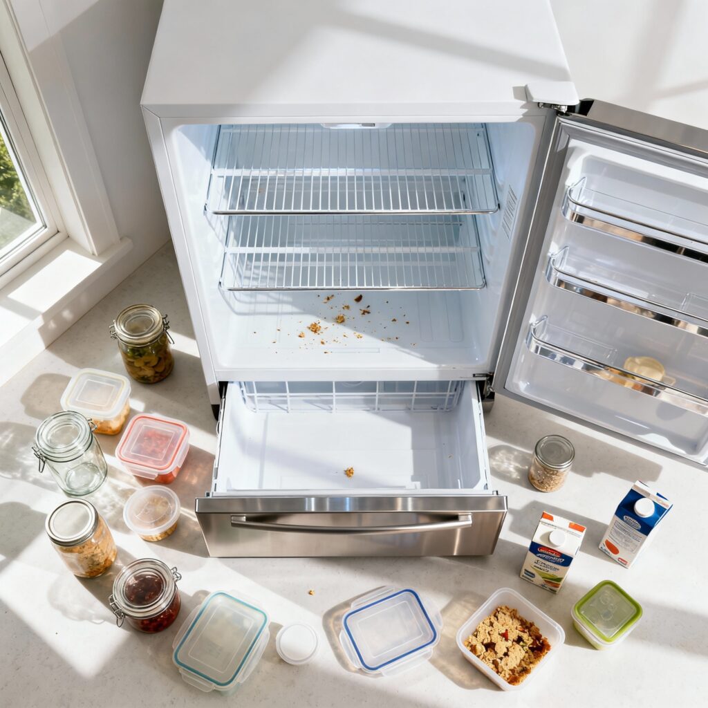 Best Ways to Remove Smell from Fridge: DIY - 6 Simple Tips to Keep Your Refrigerator Fresh 2 best ways to remove smell from fridge
step 1 empty out fridge
reomve foul smell from refrigerator