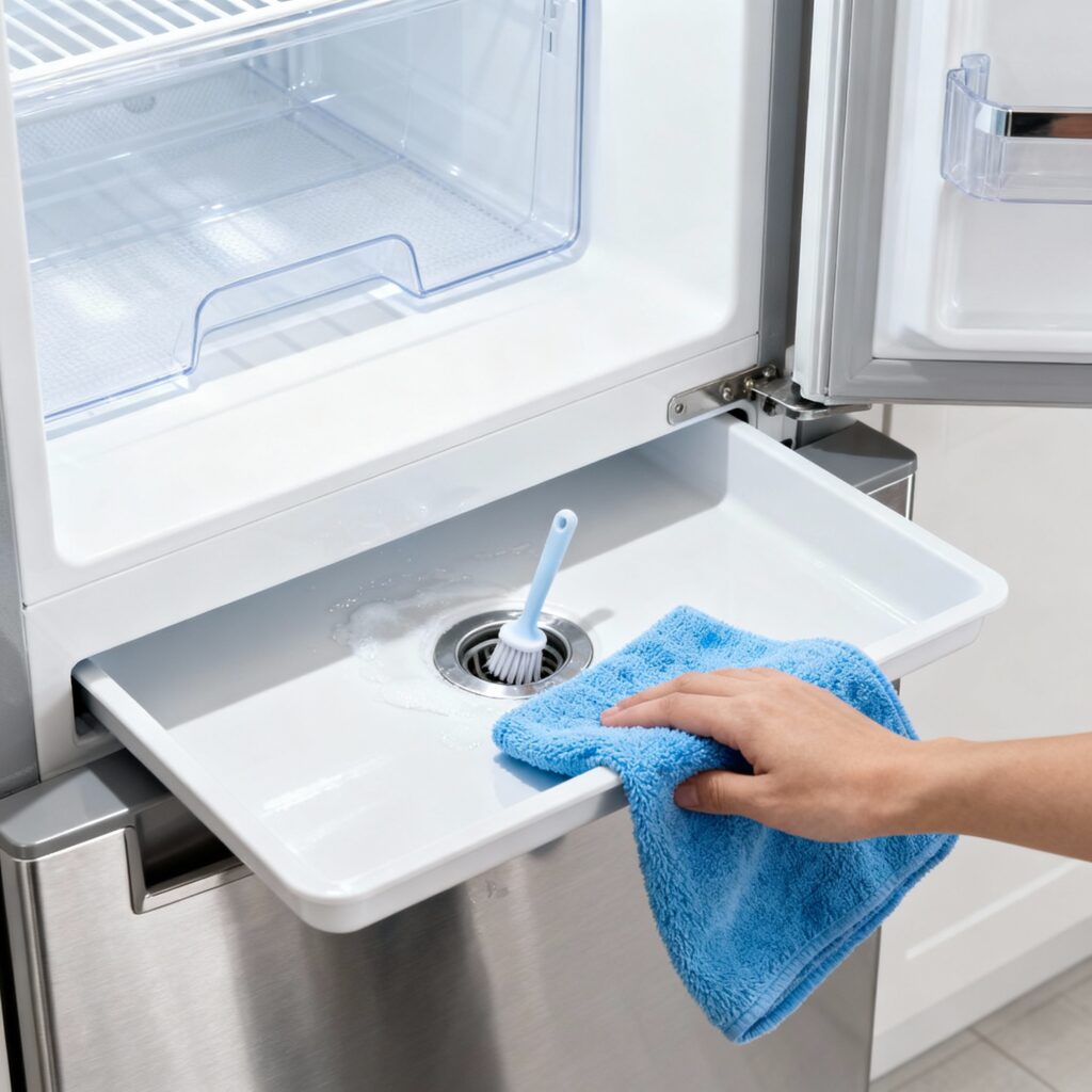 Best Ways to Remove Smell from Fridge: DIY - 6 Simple Tips to Keep Your Refrigerator Fresh 5 how to remove smell from fridge
step 4 clean the dip tray and drain
how to remove bad smell from refrigerator
