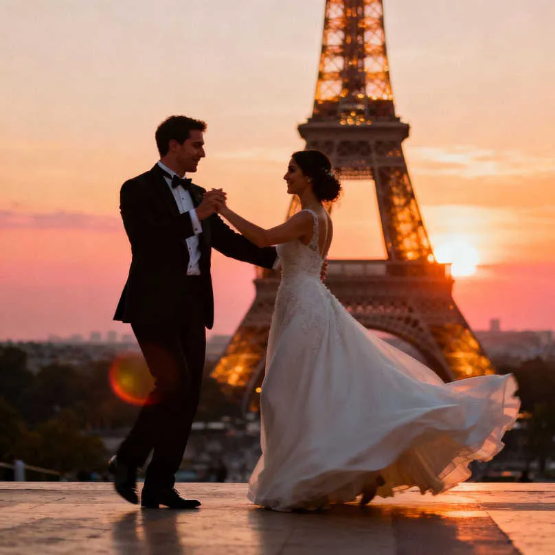 Create Stunning Pre-Wedding Photos with AI for Free: 10 Unique Prompts for Couples 3 pre-wedding photoshoot with ai
pre-wedding photos
ai generated pre-wedding photos
dancing in front of Eiffel tower